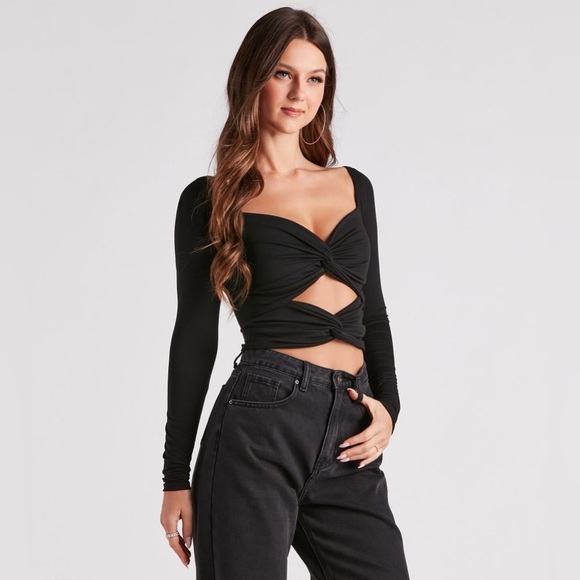 Wild Card Knit Cutout Crop Top - Picture 1 of 1